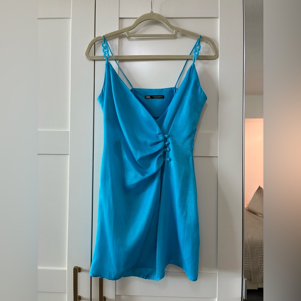 Zara Blue Satin Mini Dress sz Small